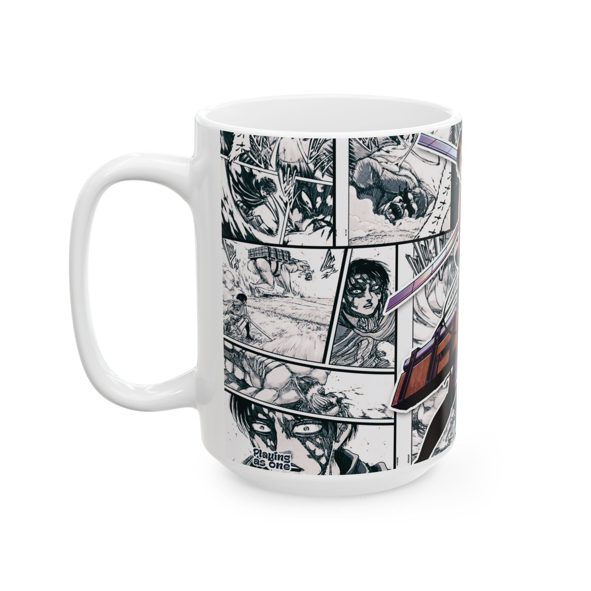 Anime Action Mug – Manga Panel Collage Ceramic Coffee Cup  15oz