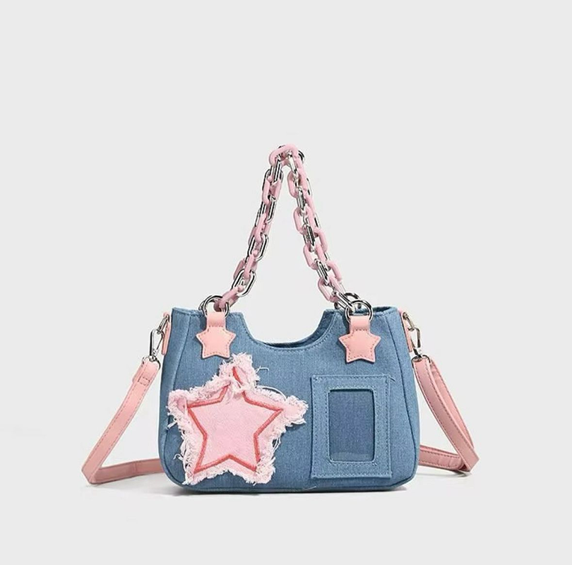 Denim Pink Star Shoulder Bag