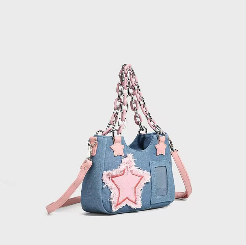 Denim Pink Star Shoulder Bag